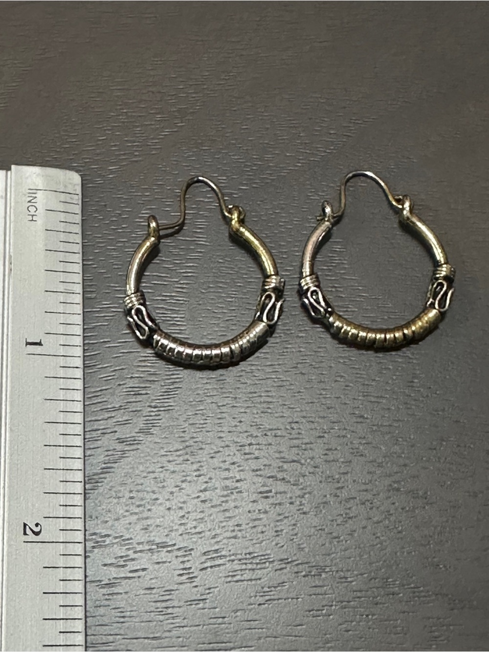 silver tone Hoop Earrings with Decorative Bead Detailing